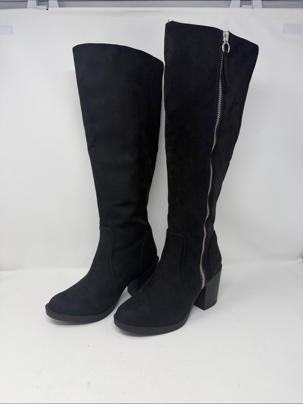 Kohl's Black Suede-Look Boots with Silver Side Zipper Size 6